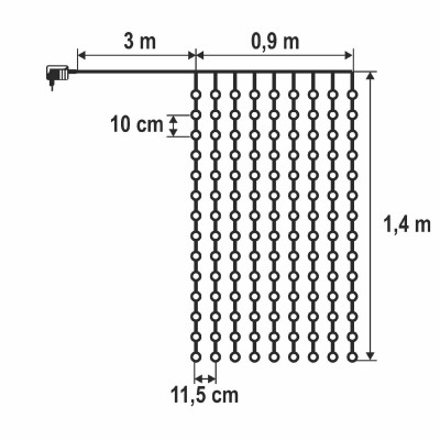 Perdea luminoasă LED DOT, 0,9 x 1,4 m, alb cald