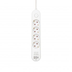 HOME NV4KUSBC hálózati elosztó, 1,5 m, H05VV-F 3G1,5 mm2 kábel, 4 védőérintkezős aljzat, USB töltőaljzat, max. 3680W, kétpólusú kapcsoló, beltéri kivitel