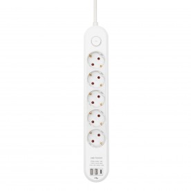 HOME NV5K3USBC hálózati elosztó, 3 m, H05VV-F 3G1,5 mm2 kábel, 5 védőérintkezős aljzat, USB töltőaljzat, max. 3680W, kétpólusú kapcsoló, beltéri kivitel