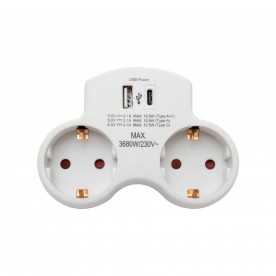 HOME TPF2USBC USBC hálózati töltő, 2.1A, max. 3680 W, 2 db földelt hálózati aljzat gyermekvédő zsaluval