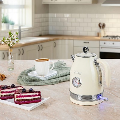 Zilan ZLN1184 retró vízforraló, 2200 W, 1,7 literes, hőmérsékletkijelzés, 360°-ban forgatható állvány, fehér